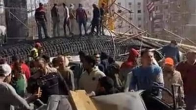 انهيار سقالات عمود خرساني من كوبري تحت الإنشاء بالمريوطية